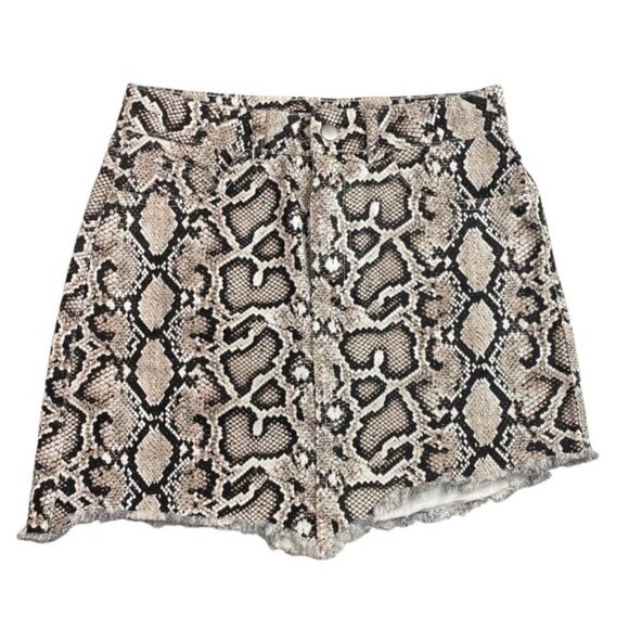 ZARA Snake Print Denim Mini Skirt Sz  Medium Asymmetrical Hem - Picture 4 of 8